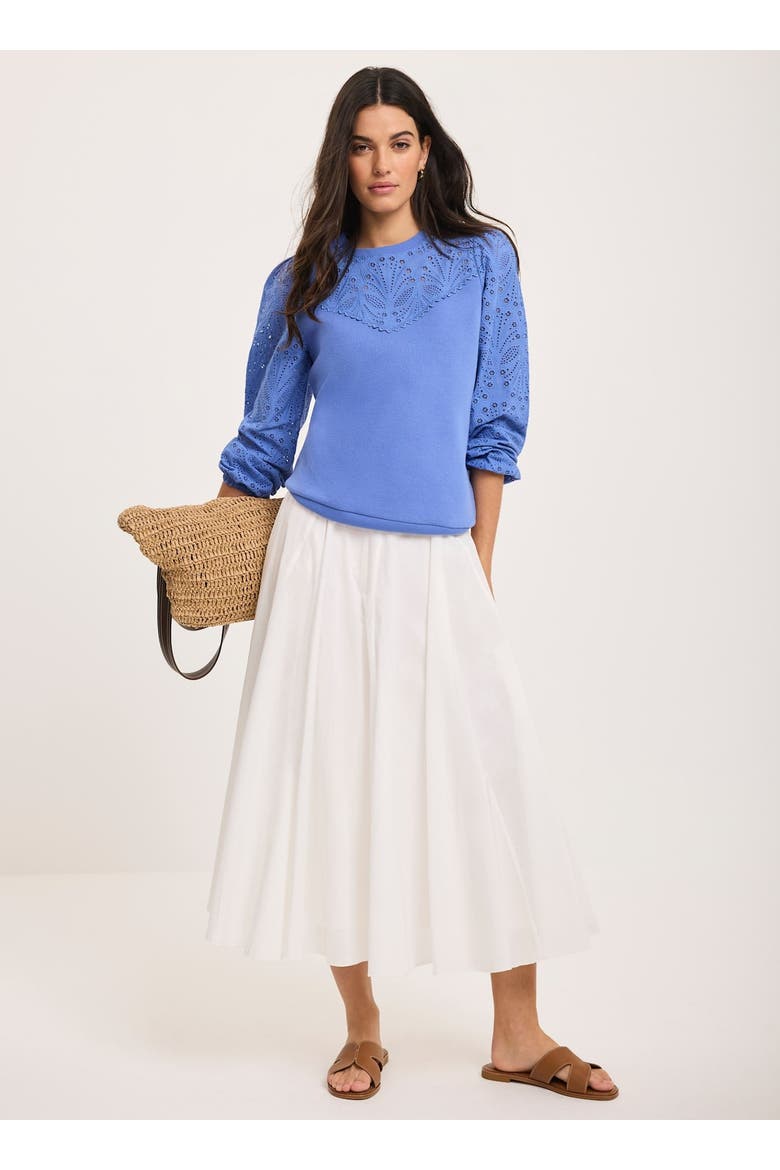 Cotton Blend Broderie Sweatshirt, Alternate, color, Blue