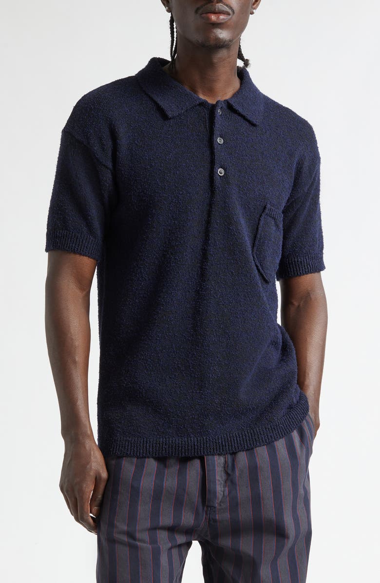 Maison Margiela Cotton & Wool Blend Polo, Main, color, Blue/ Black