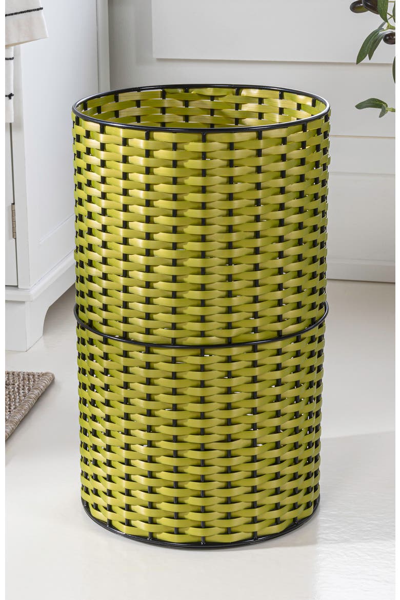 Cecil Modern Natural Wicker Cylinder Waste Basket, Alternate, color, Pear Green/Black