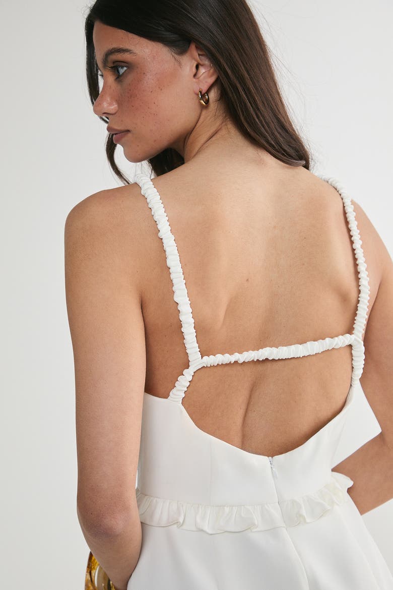 Ruched Strap Ruffle Tailored Mini Dress, Alternate, color, White