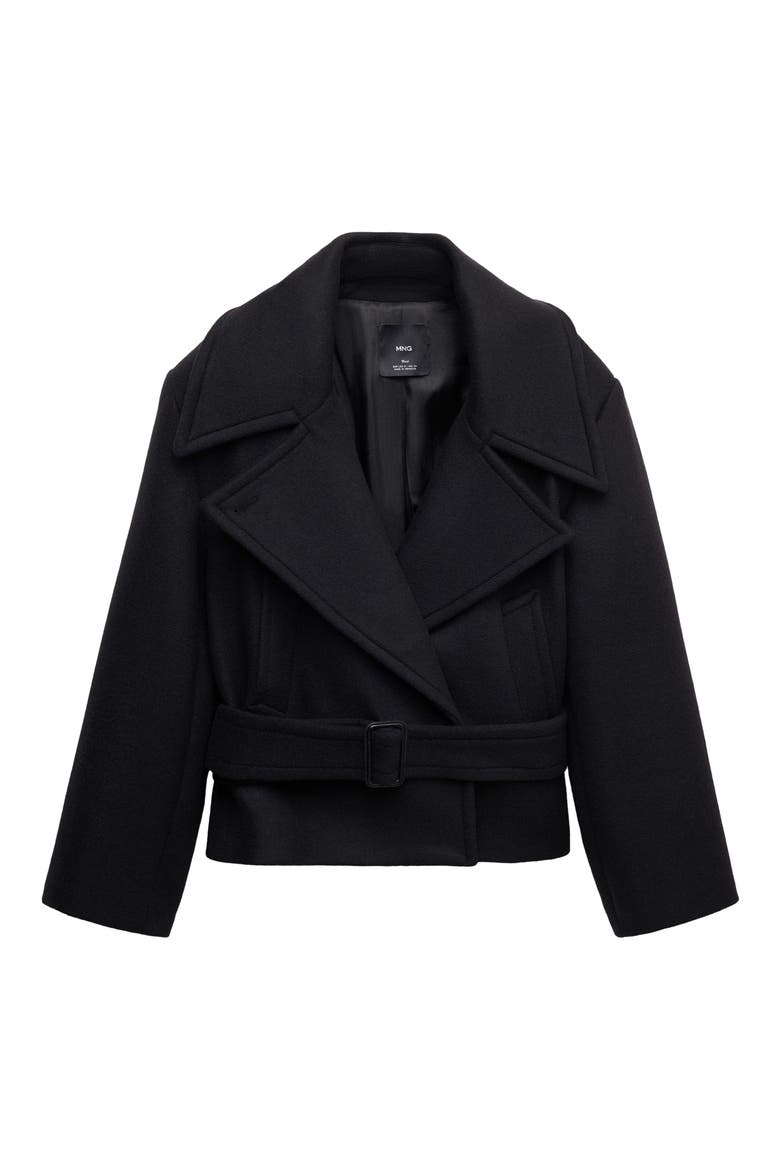 Oversized Virgin Wool Blend Belted Coat, Alternate, color, BLACK