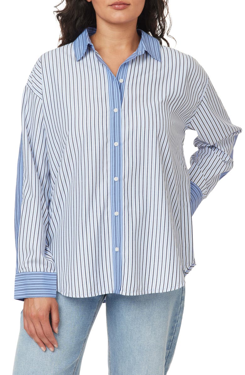 Scotch & Soda Oversize Colorblock Stripe Button-Up Shirt, Main, color, Blue White