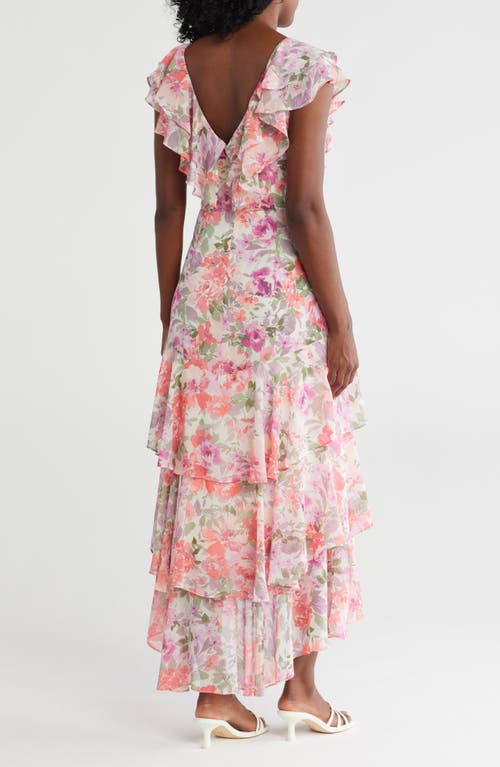 Shop Wayf Floral Ruffle Tiered Dress In Lavender Allover