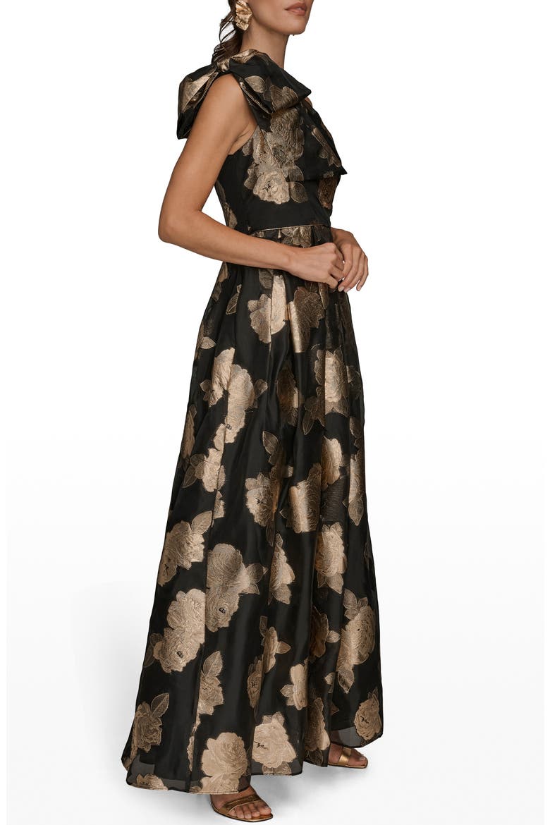 One-Shoulder Metallic Jacquard Gown, Alternate, color, BLACK/ GOLD