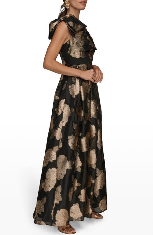 Donna Karan New York One-shoulder Metallic Jacquard Gown In Black