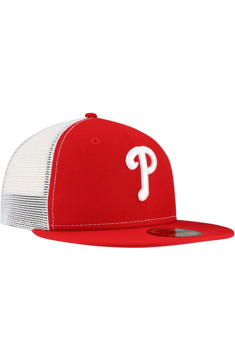 New Era Men's New Era Red Philadelphia Phillies Team Color 59FIFTY Trucker Fitted Hat, Alternate, color, Red