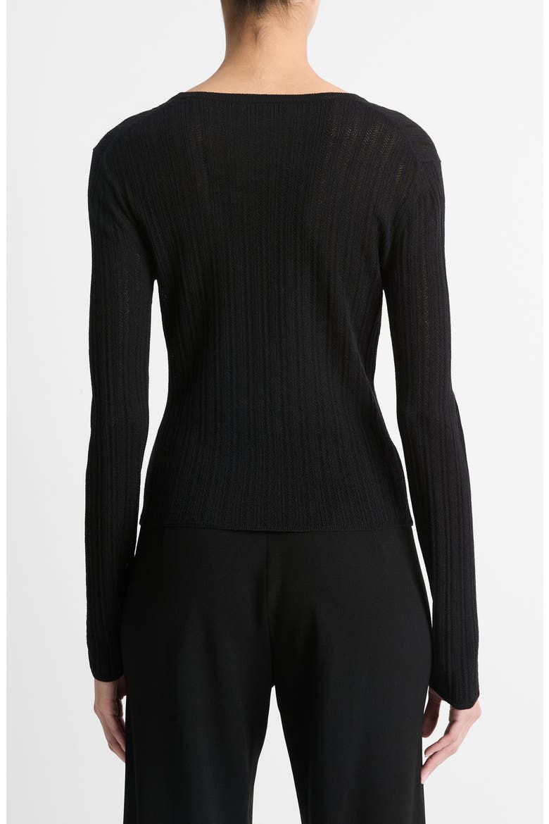 Pointelle Wool-Blend V-Neck Top, Alternate, color, BLACK