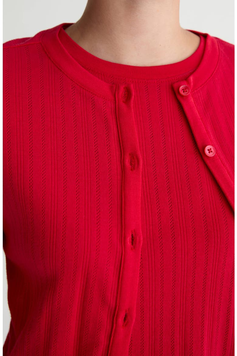Edden Cotton Pointelle Cardigan, Alternate, color, RECORDING RED