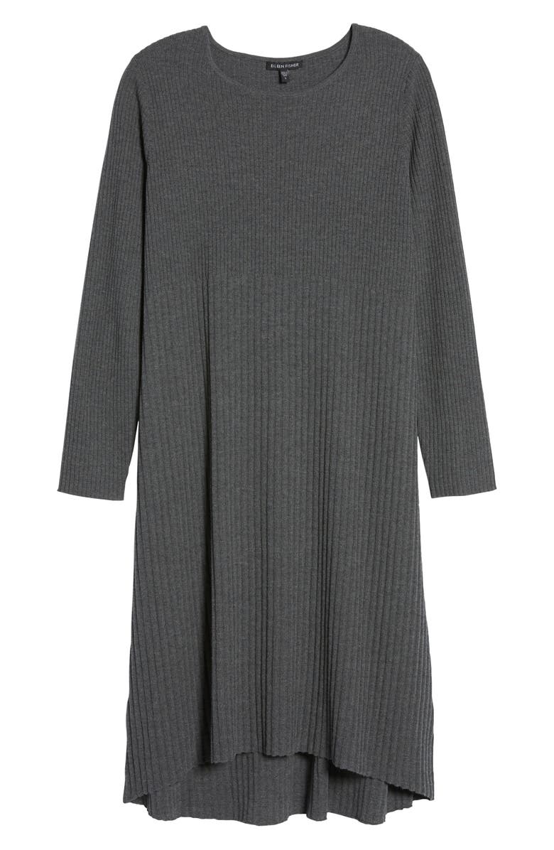 Eileen Fisher Ribbed Wool Sweater Dress, Alternate, color, Bark