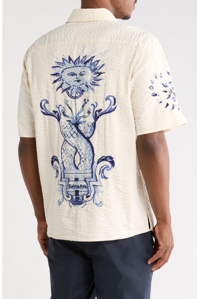 x Royal Delft Short Sleeve Button-Up Shirt, Alternate, color, LIGHT BEIGE