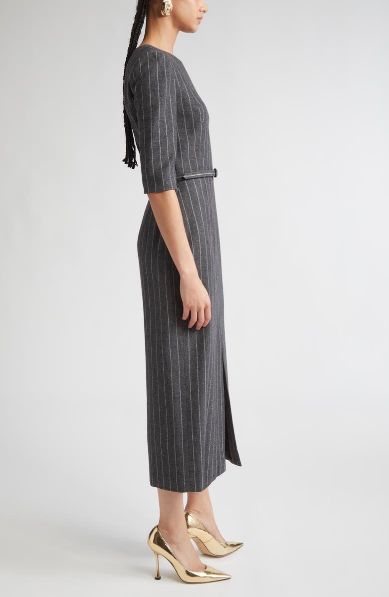 Carolina Herrera Pinstripe Wool Belted Sheath Dress, Alternate, color, Charcoal Grey