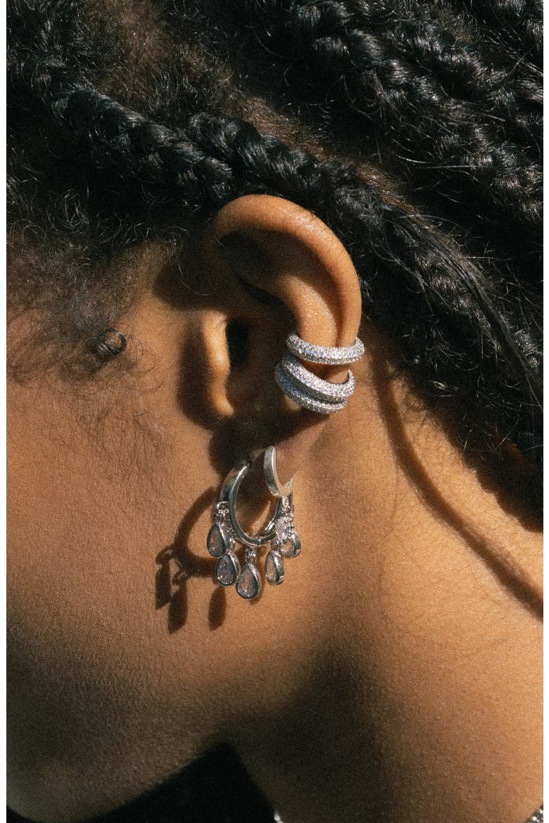 Eloise Chandelier Huggie Hoop Earrings, Alternate, color, SILVER