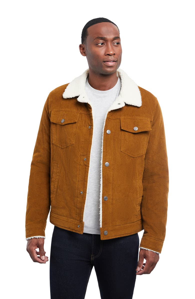 Lucky Brand Faux Shearling Lined Corduroy Trucker Jacket, Alternate, color, Honey