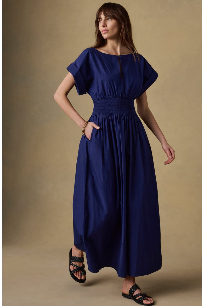 Elia Coastal Short Sleeve Organic Cotton Poplin Maxi Dress, Alternate, color, OCEAN CAVERN