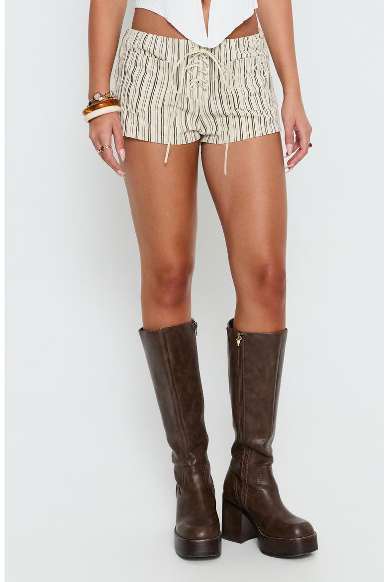 Ronnee Lace Up Striped Shorts, Main, color, CREAM STRIPE