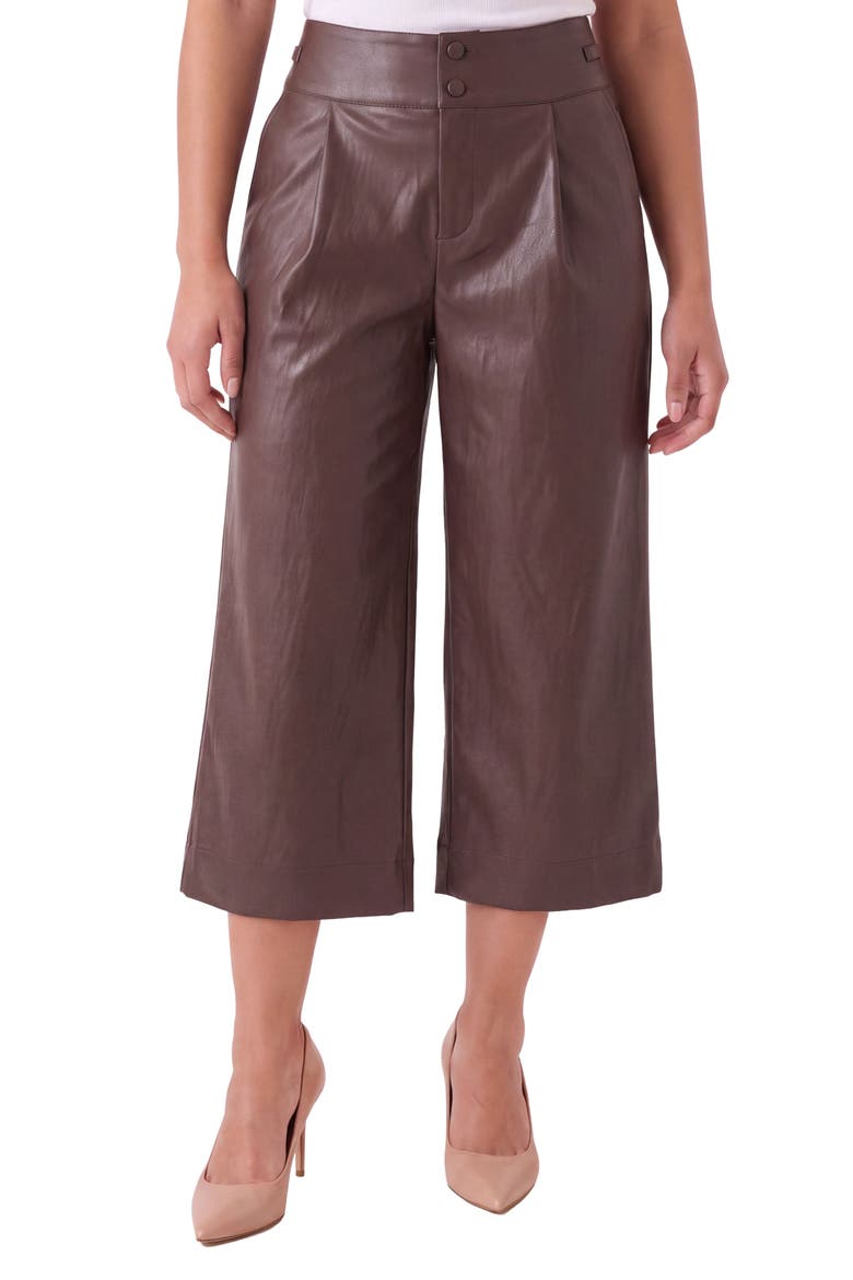High Waist Wide Leg Faux Leather Culottes, Main, color, UMBER
