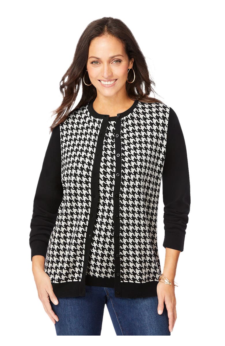 Jessica London Fine Gauge Cardigan, Main, color, Houndstooth