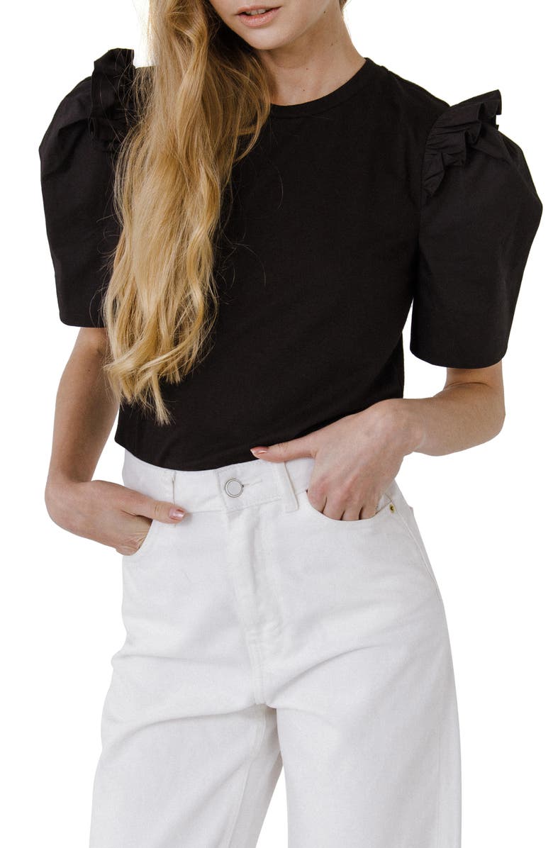English Factory Mini Ruffle Puff Sleeve T-Shirt, Main, color, 
