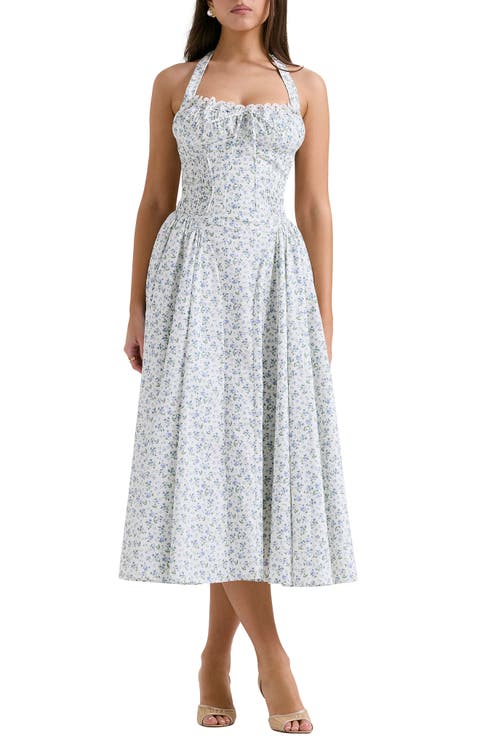 Adabella Floral Pleated Halter Sundress