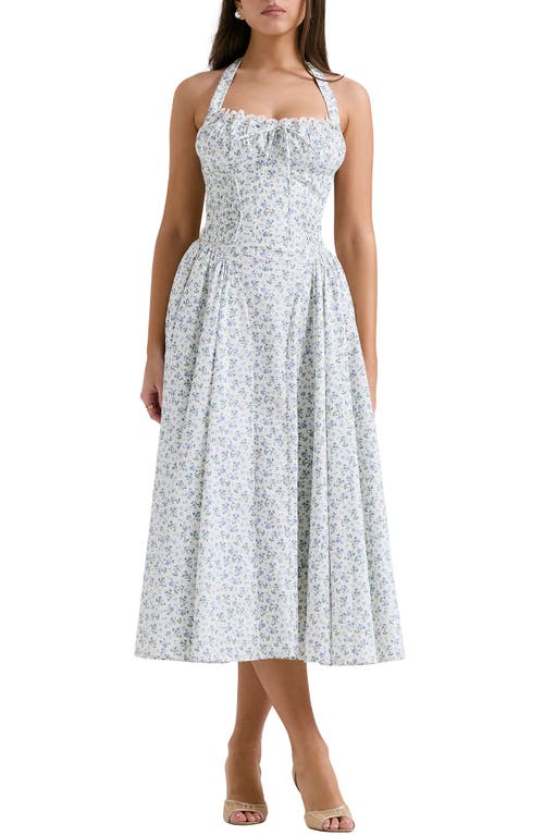 HOUSE OF CB Adabella Floral Pleated Halter Sundress in Print Cottage Blue  product