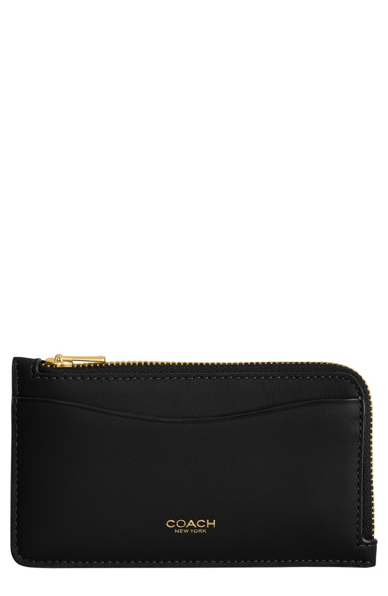 COACH New York Refined Leather Card Case, Main, color, B4/Black