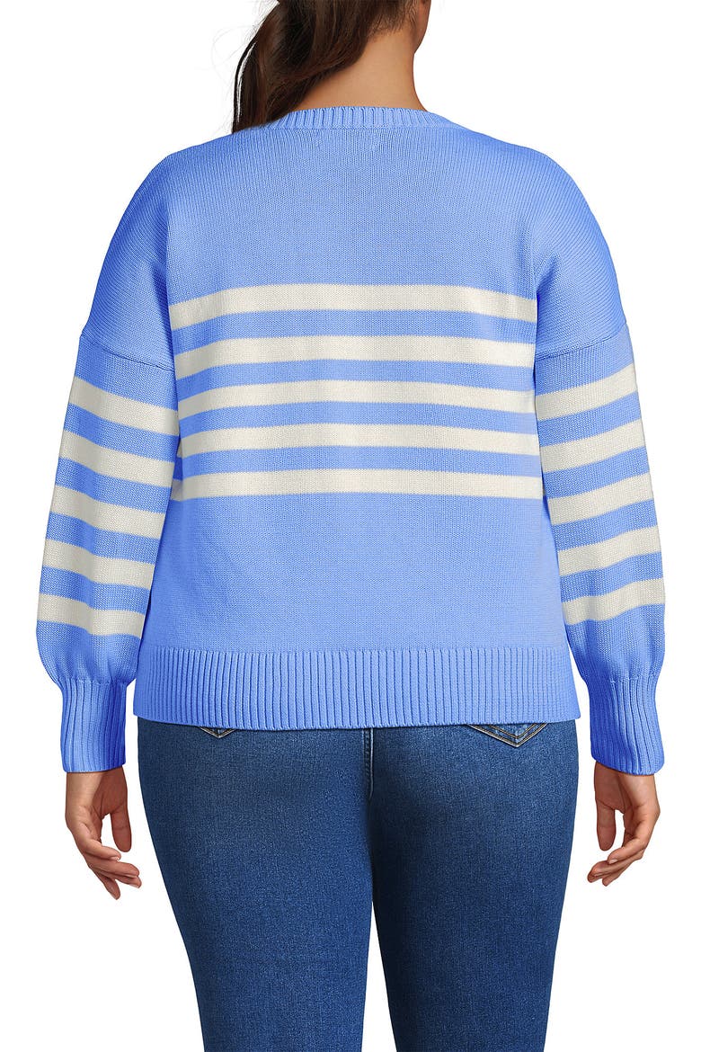 Plus Size Drifter Placed Jacquard Jersey Crew Neck Sweater, Alternate, color, Clear Blue/Ivory Placed Stripe