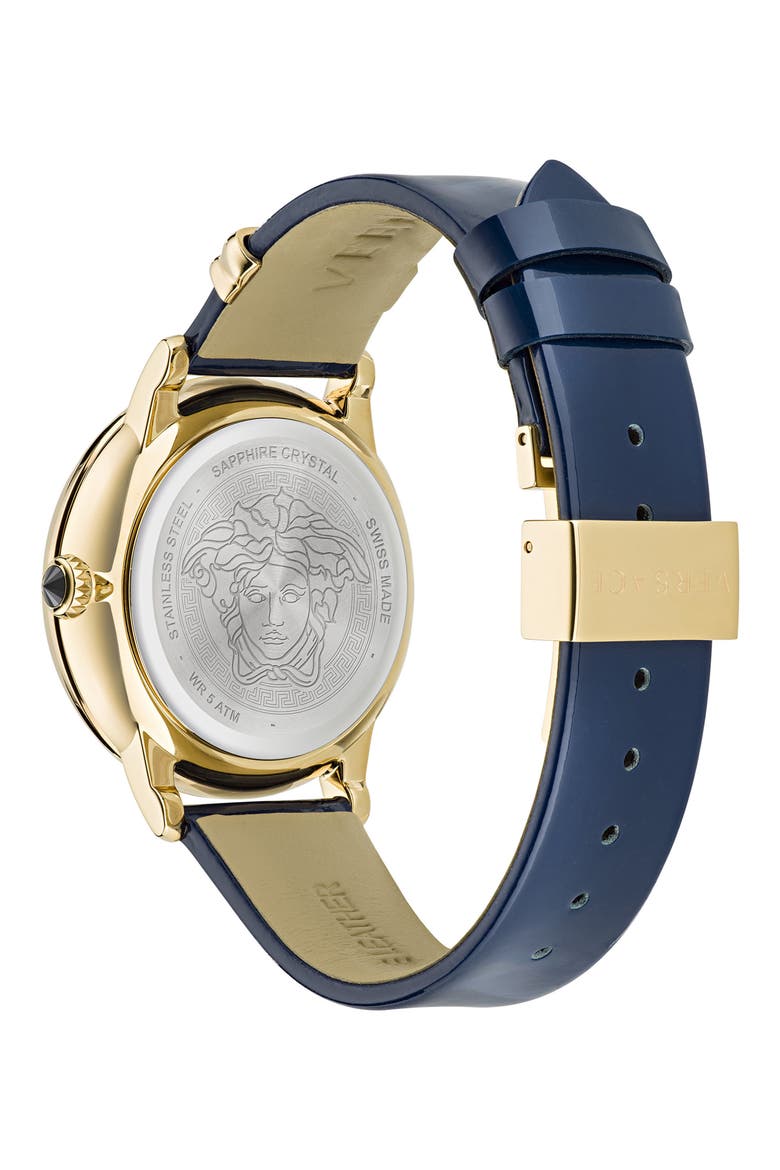 Medusa Alchemy Leather Strap Watch, 38mm, Alternate, color, IP YELLOW GOLD