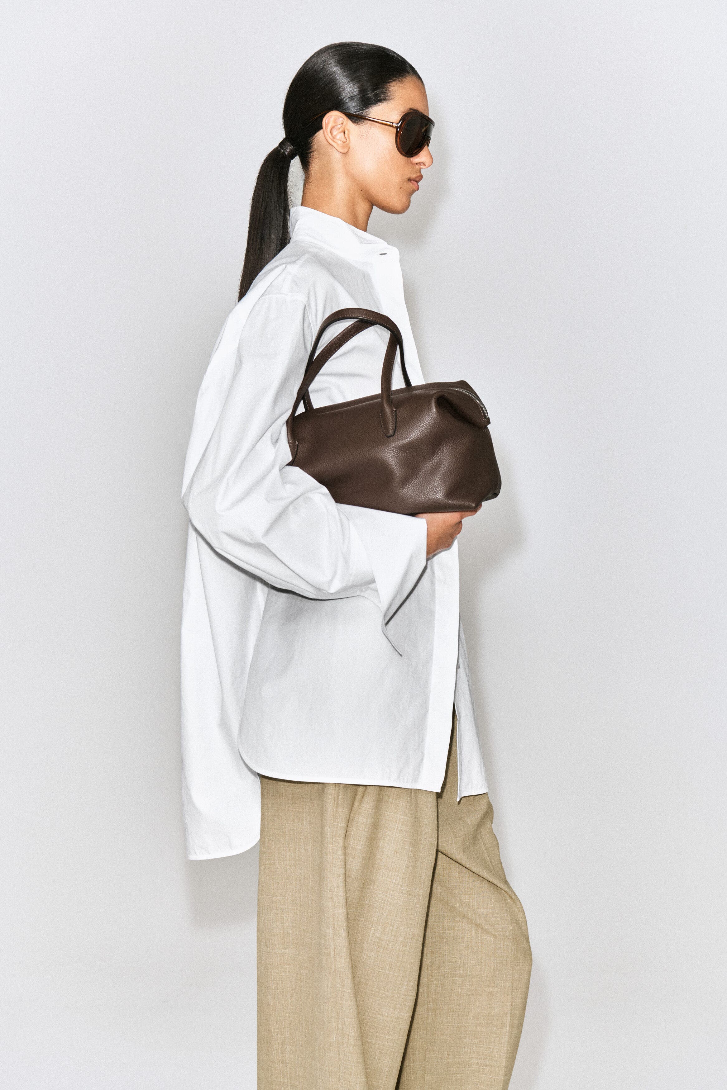Montmartre Bowling Bag - Leather, Main, color, DARK BROWN
