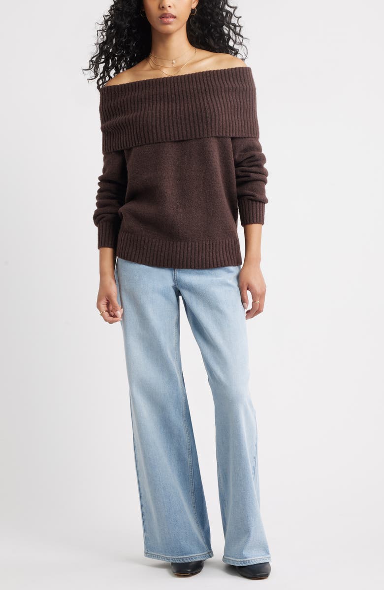 BP. Off the Shoulder Sweater, Alternate, color, Brown Coffee