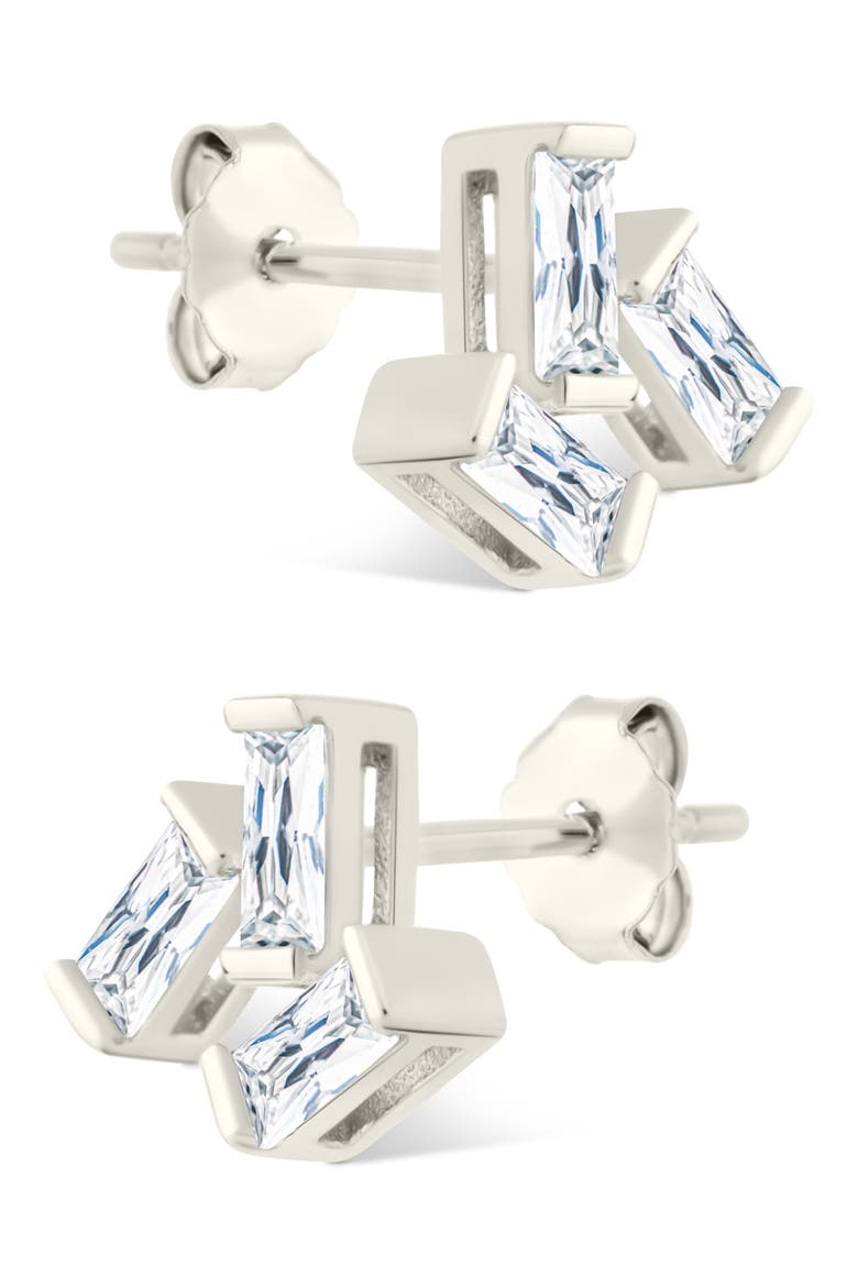 Macy Baguette Cubic Zirconia Stud Earrings, Alternate, color, SILVER