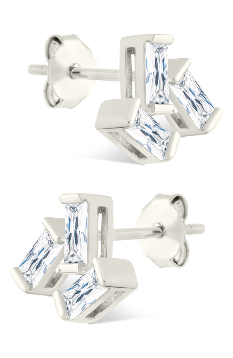Sterling Forever Macy Baguette Cubic Zirconia Stud Earrings, Alternate, color, Silver