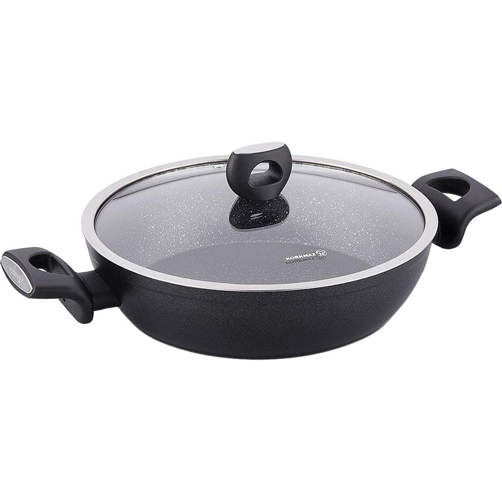 Korkmaz Nora 2 Piece 3.6 Liter Alumium Nonstick Low Casserole Dish With Lid In Black