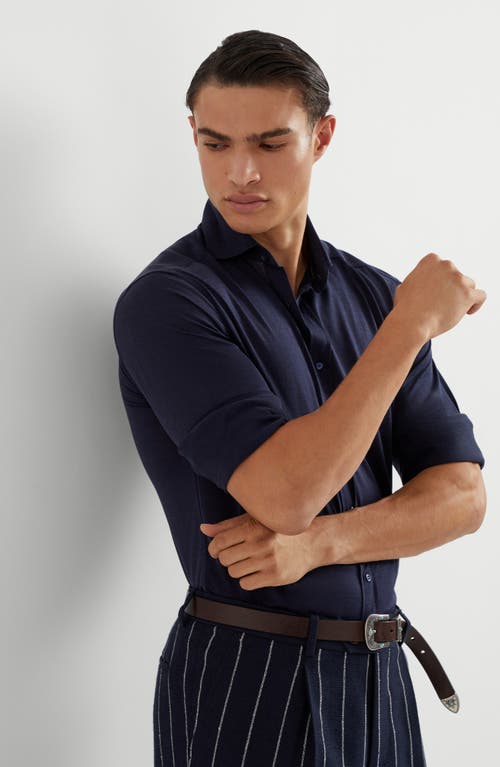 Brunello Cucinelli Patterned-jacquard Long-sleeve Shirt In Azure