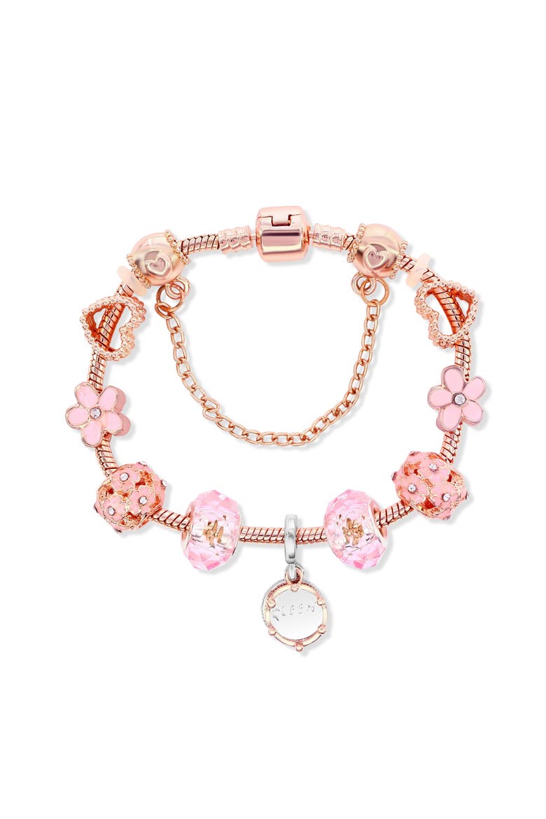 Rose Tone Floral Charm Bracelet, Main, color, Rose
