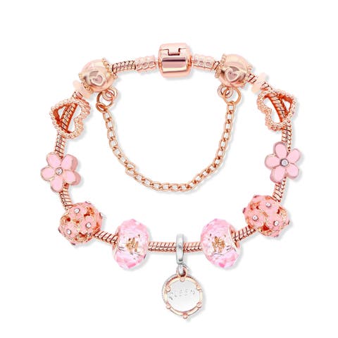Rose Tone Floral Charm Bracelet