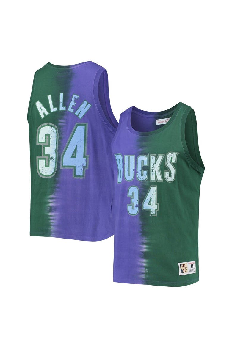 Men's Mitchell & Ness Ray Allen Green/Purple Milwaukee Bucks Hardwood Classics Tie-Dye Name & Number Tank Top, Main, color, Purple