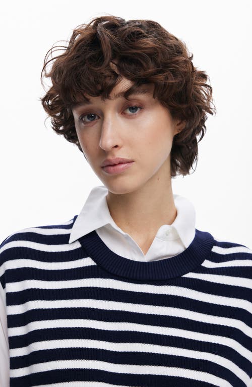 Desigual Layered Mixed Media Long Sleeve Shirt In White