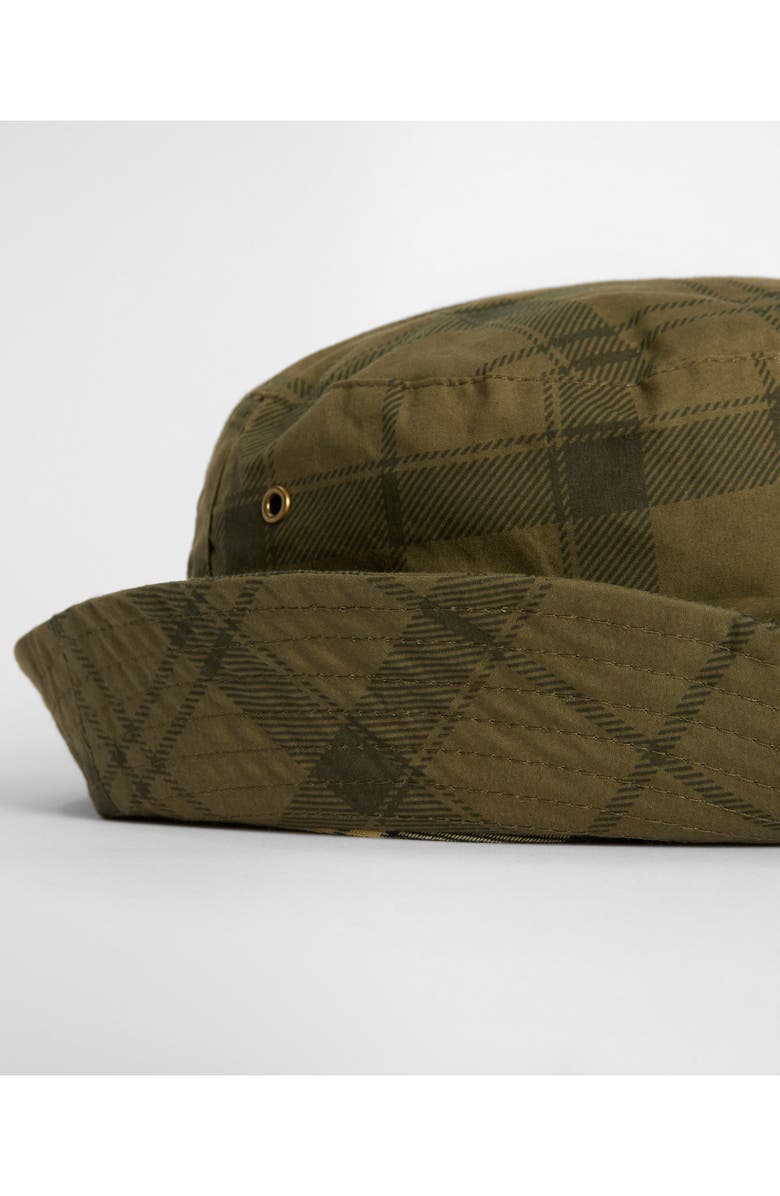 Barbour Transport Tartan Showerproof Waxed Cotton Bucket Hat, Alternate, color, Dusky Green Tartan