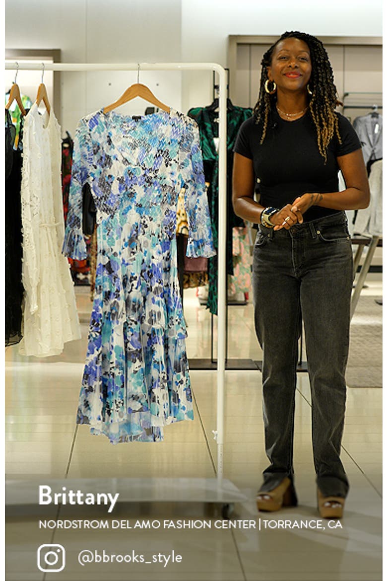 Floral Tiered Charmeuse & Chiffon Midi Dress video