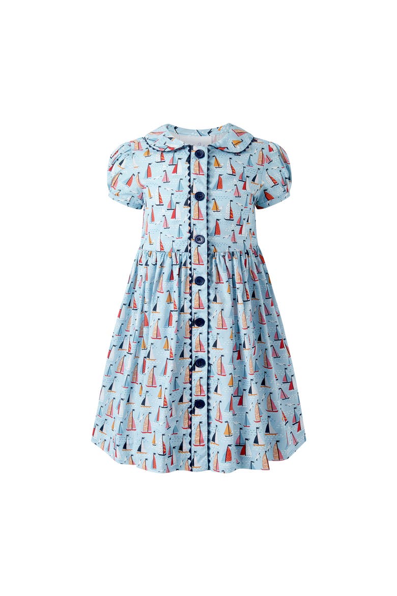 Sailboat Button Front Dress, Main, color, Blue