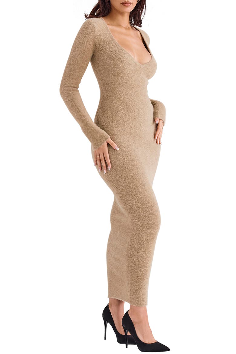 Lucille Long Sleeve V-Neck Maxi Sweater Dress, Alternate, color, CAMEL