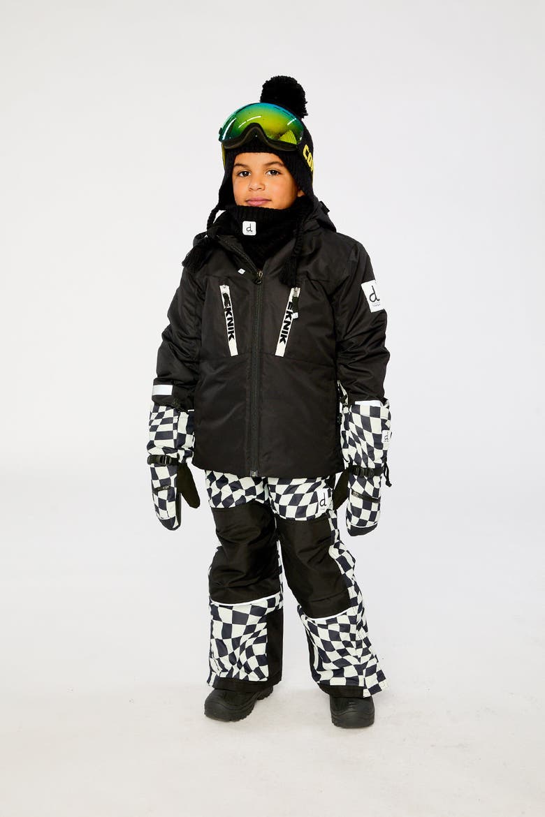 Teknik Checkered Hood Jacket & Reinforced Pants Two Piece Snowsuit, Alternate, color, Black and White