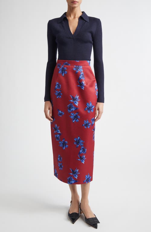 Emilia Wickstead Lorelei Festive Lilies Faille Midi Skirt In Red