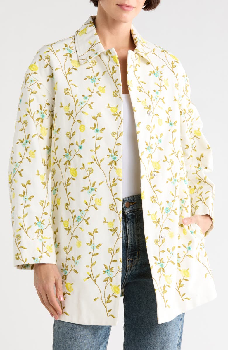 Longchamp Floral Cotton Twill Shirt Jacket, Main, color, 