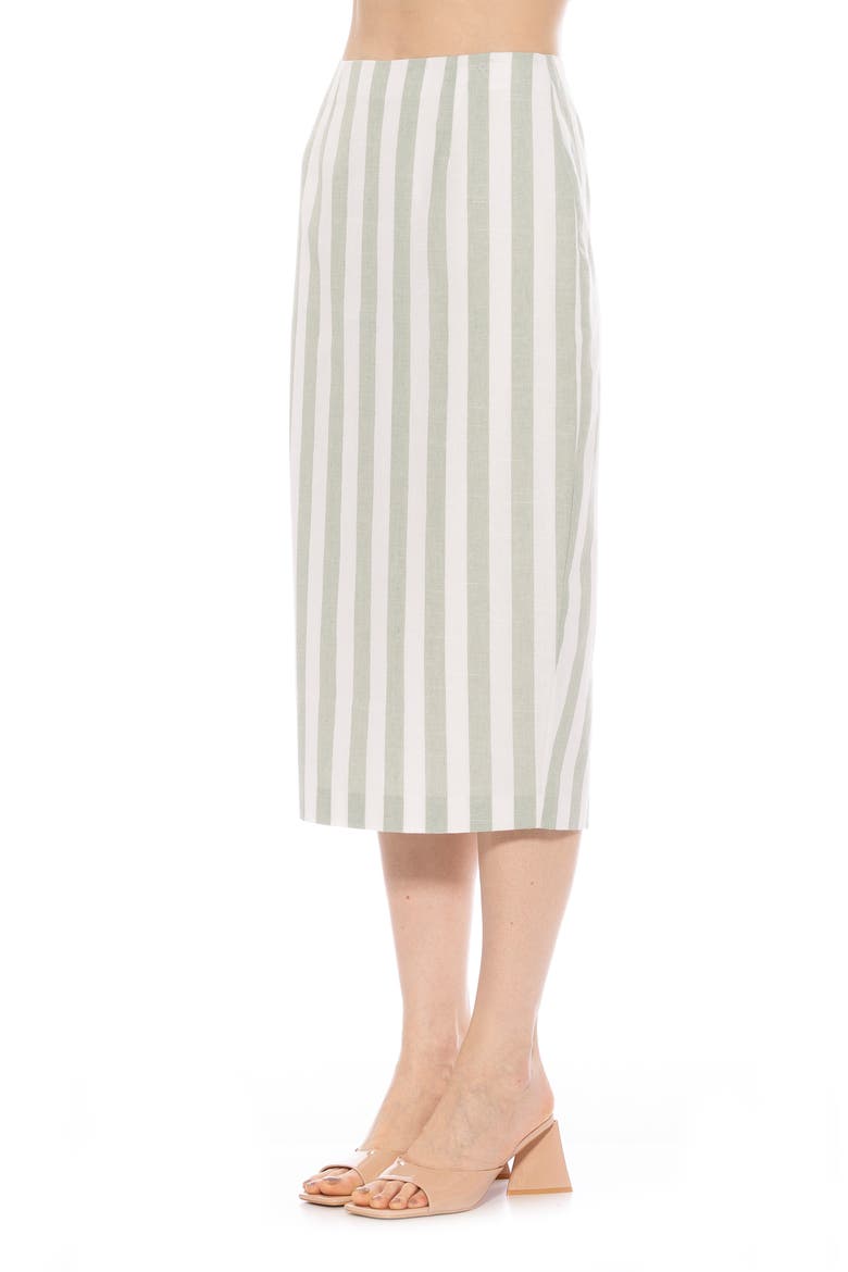 Jacki Stripe Linen Midi Pencil Skirt, Alternate, color, GREEN STRIPE