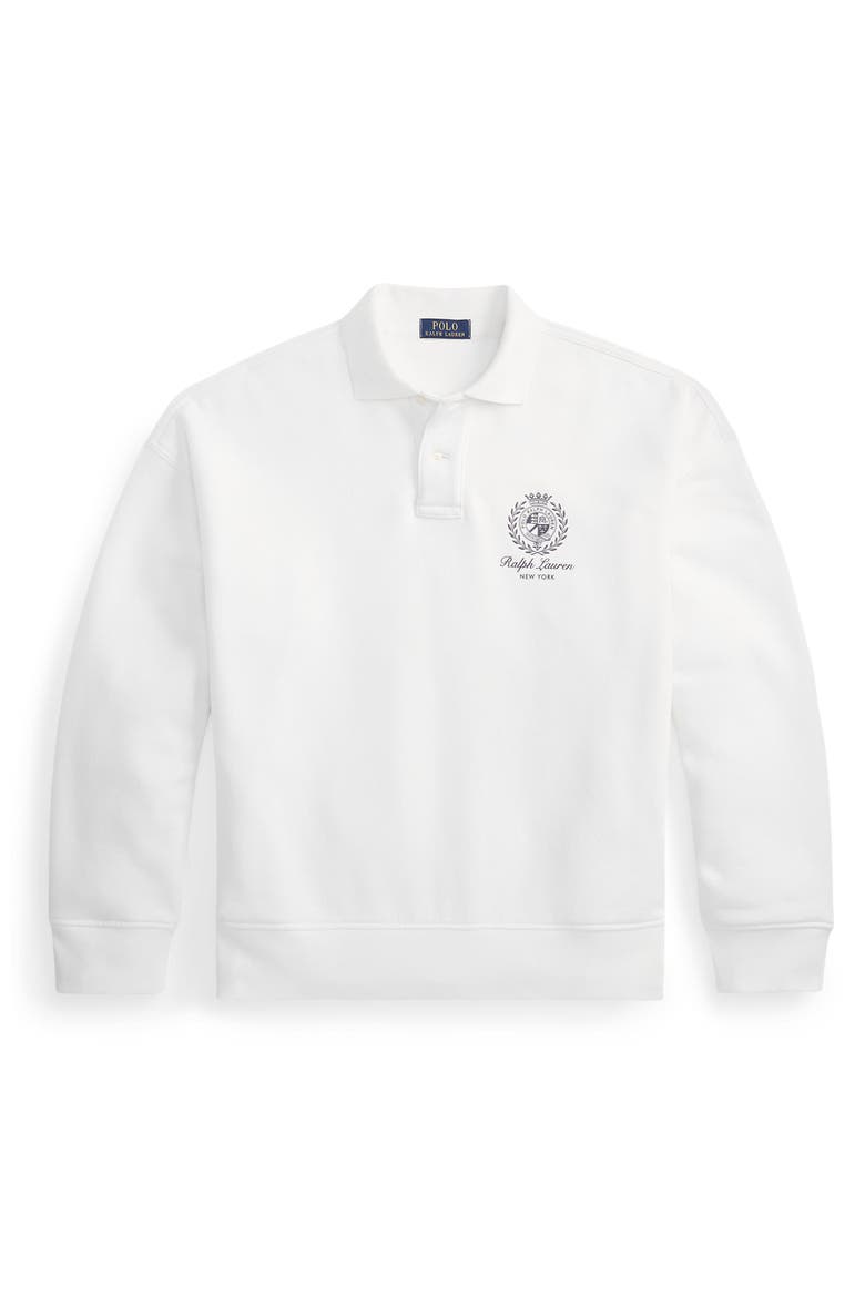 Relaxed Fit Fleece Graphic Polo Sweatshirt, Alternate, color, WHITE