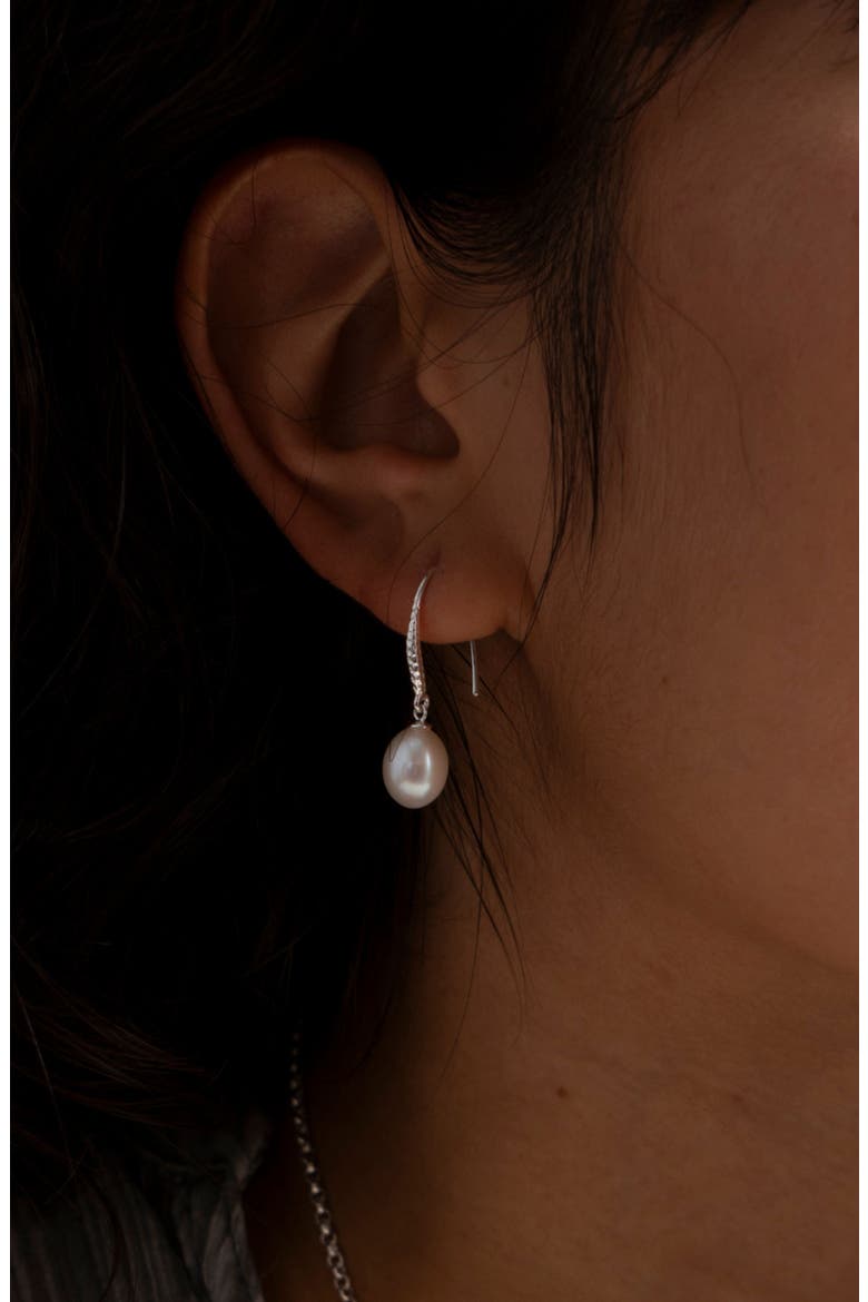 8mm Oval White Luna Pearl Drop Earrings, Alternate, color, Sterling Silver