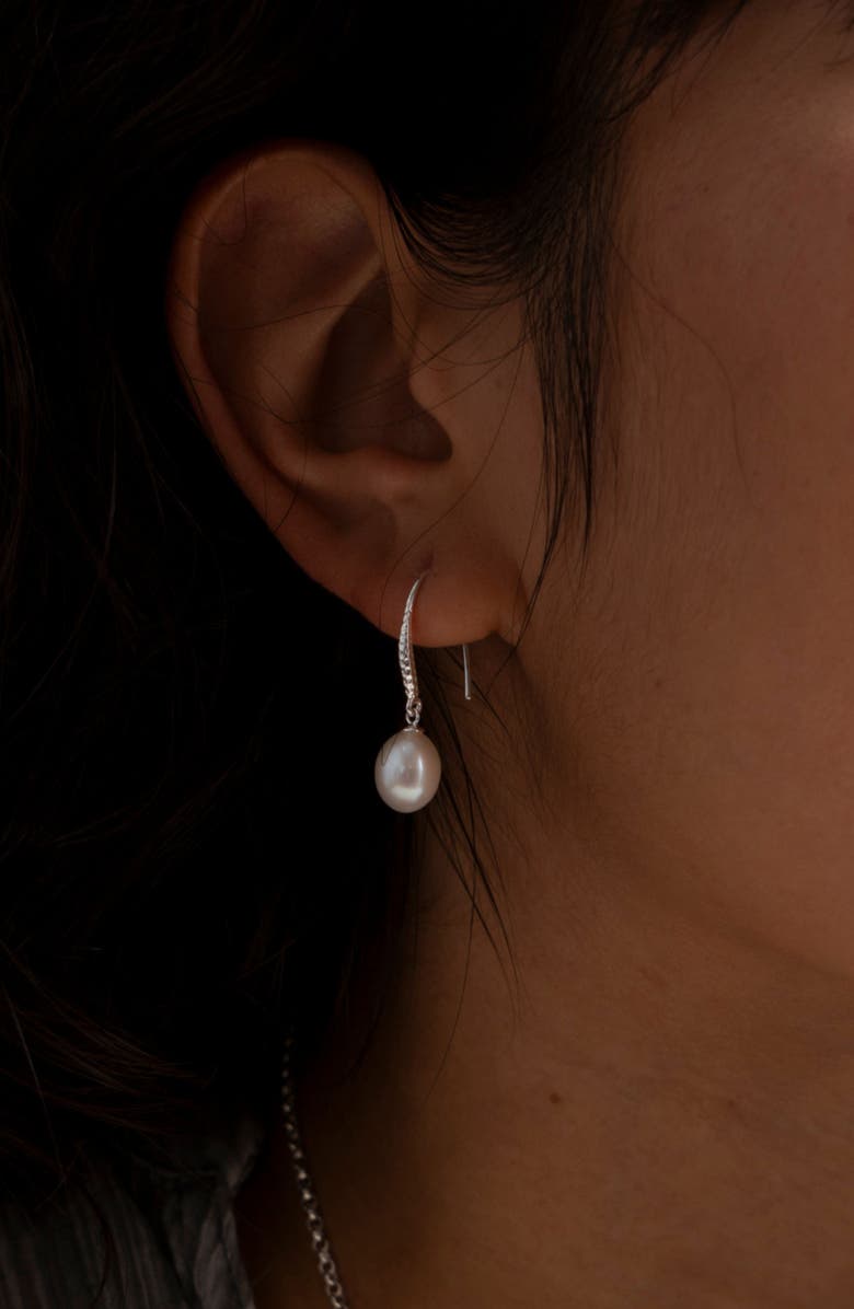 Dower & Hall 8mm Oval White Luna Pearl Drop Earrings, Alternate, color, Sterling Silver