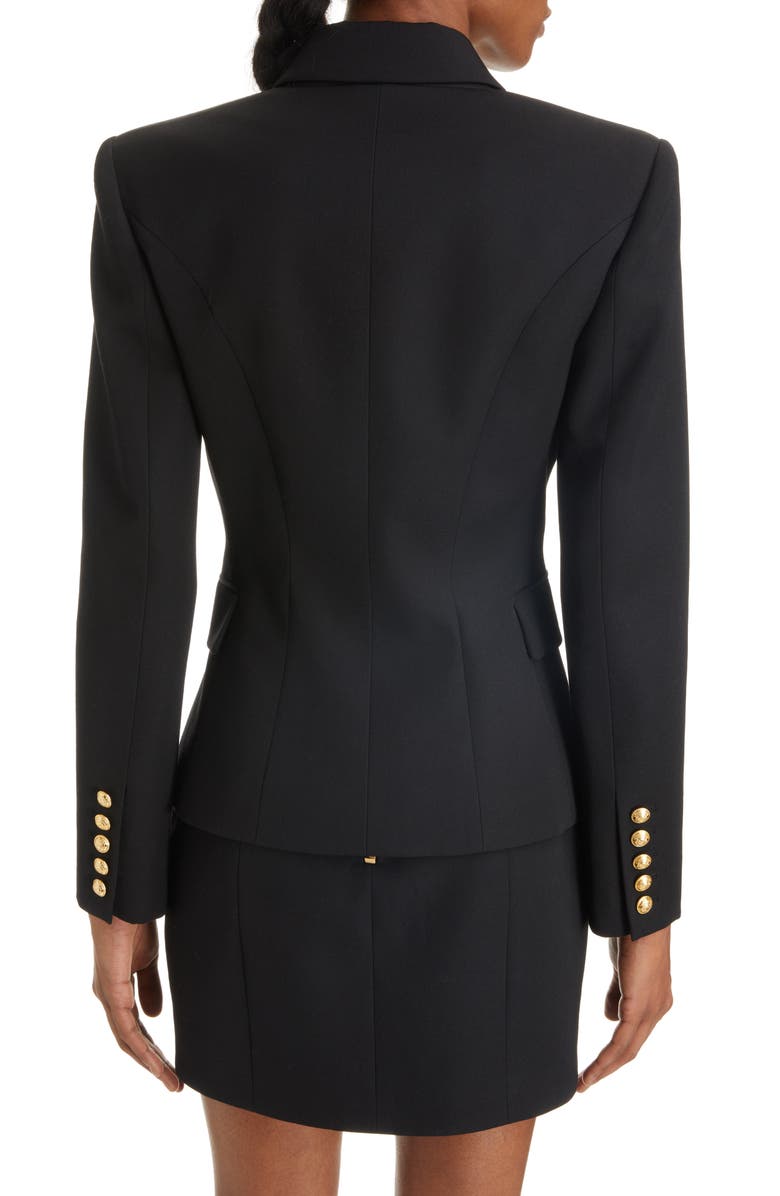 Balmain Double Breasted Grain de Poudre Wool Jacket, Alternate, color, 
