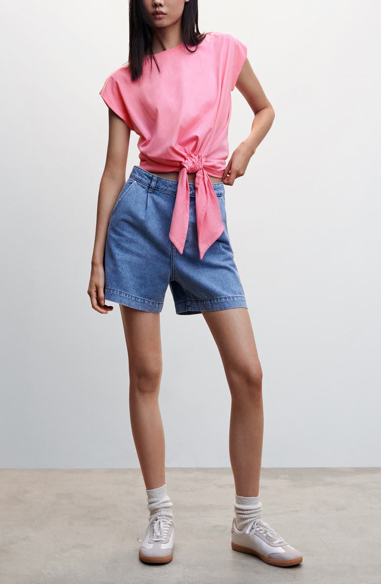 MANGO Tie Front Cotton T-Shirt, Alternate, color,